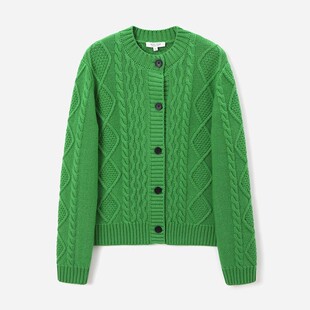 *WZK07191 茉莉雅集 大M重磅全羊毛阿兰绞花针织开衫通勤复古毛衣