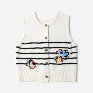 WZK09075 茉莉雅集  圆领全绵羊毛提花针织背心开衫