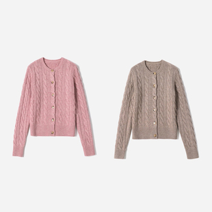 复古圆领全羊毛绞花针织开衫 R＊L经典 茉莉雅集 秋冬女 WZK08228