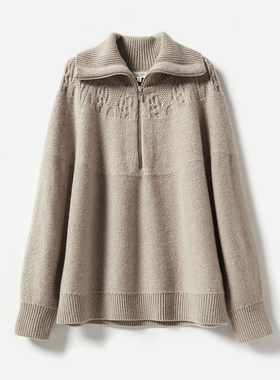 *WZT06182 茉莉雅集 麦穗提花拉链半门襟翻领KVSS全羊绒针织套衫