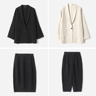 WKZ09033 后开叉花苞半裙 老钱风全汉麻小翻领外套九分气球裤