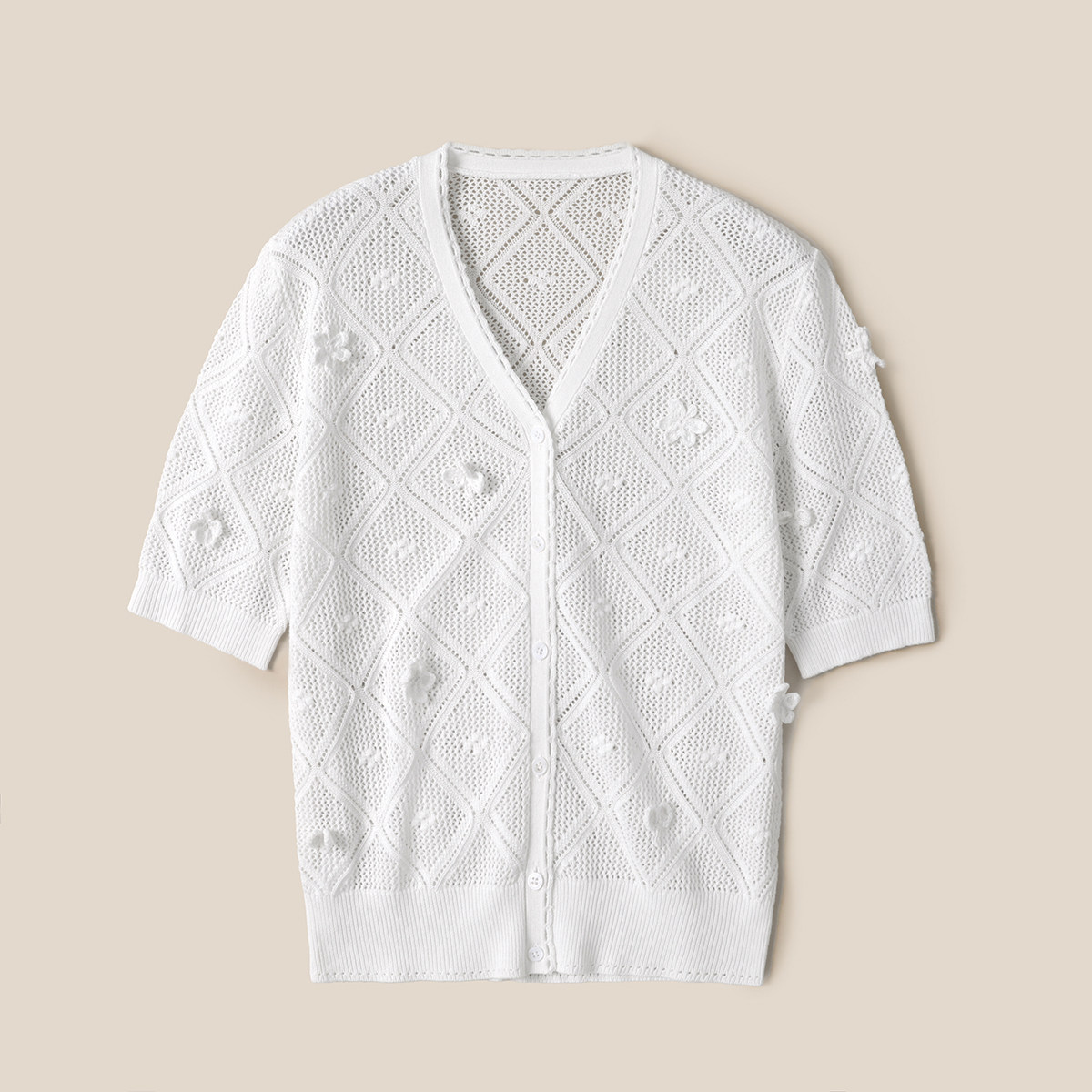 WZK08125   I*C精美手作极细全棉强捻干爽手工钩花重工针织开衫