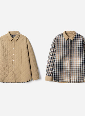 *WWT08233 茉莉雅集 M1U复古学院风双面穿菱形格绗棉保暖棉服外套