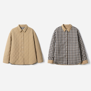 M1U复古学院风双面穿菱形格绗棉保暖棉服外套 茉莉雅集 WWT08233