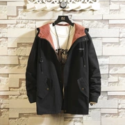 Mùa thu trùm đầu áo khoác rắn màu nam đẹp trai size rộng áo khoác Hồng Kông phong cách retro hoang dã áo sơ mi nam xu hướng - Áo khoác đôi
