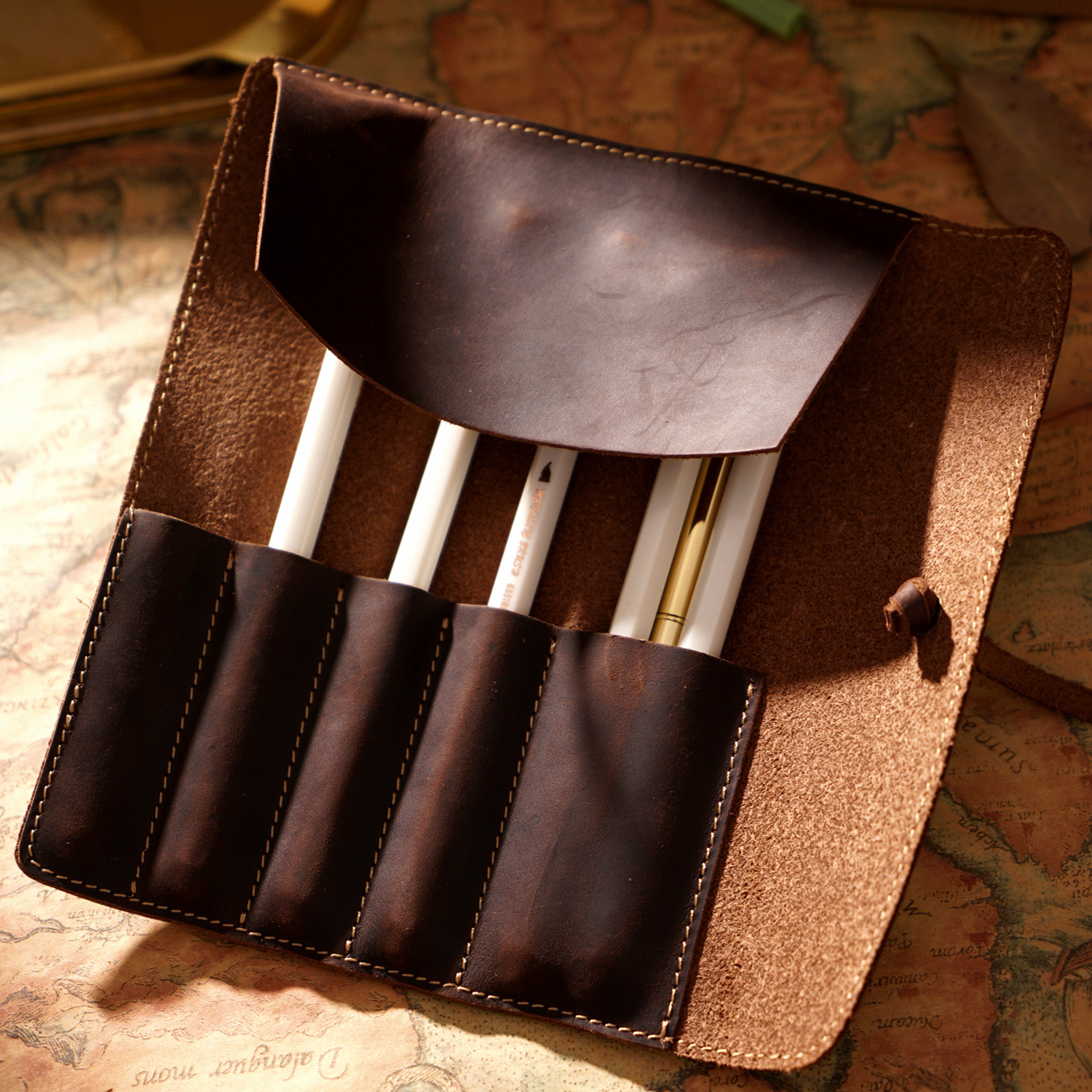 日式文艺复古真皮卷帘钢笔笔袋男女学生大容量收纳牛皮文具袋笔盒,文具电教/文化用品/商务用品,笔袋,淘宝优惠券,粉丝福利购,淘宝优惠卷