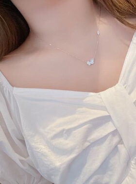 蝴蝶结纯银项链高级感轻奢小众颈链2026新款女设计感925镶钻白贝