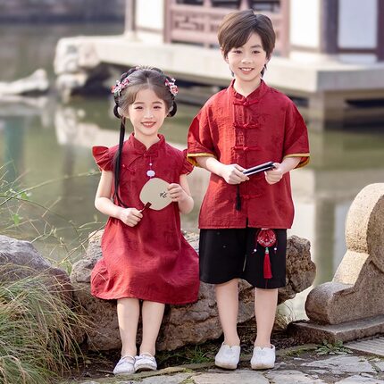 幼儿园园服夏六一儿童节演出服小女孩男童旗袍连衣裙中国风毕业服