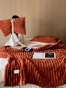 简约立体毛毯秋冬保暖仿兔绒毯子纯色加厚双层午睡毯沙发卧室盖毯
