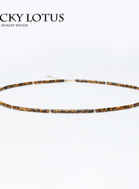 天然桶珠虎眼石包金水晶锁骨链