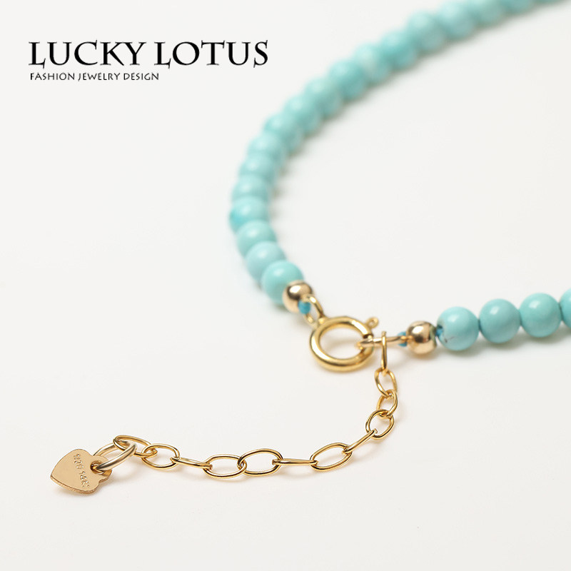 LUCKYLOTUS 쥬얼리 최초의 천연 천연 미네랄 블루 터키석 여성용 팔찌 목걸이 팔찌 쇄골 체인 심플 무료 배송
