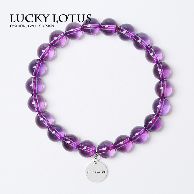 LUCKYLOTUS近净体巴西紫水晶手链男女情侣手串饰品爱情守护石包邮