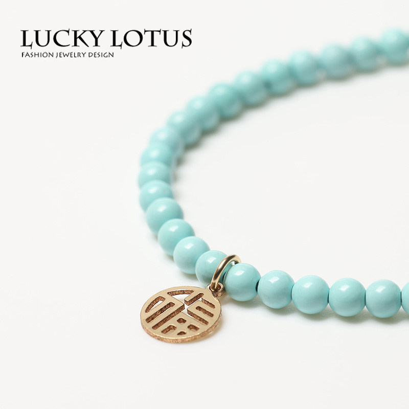 LUCKYLOTUS 쥬얼리 최초의 천연 천연 미네랄 블루 터키석 여성용 팔찌 목걸이 팔찌 쇄골 체인 심플 무료 배송