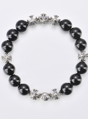 原创设计黑玛瑙银十字手链个性