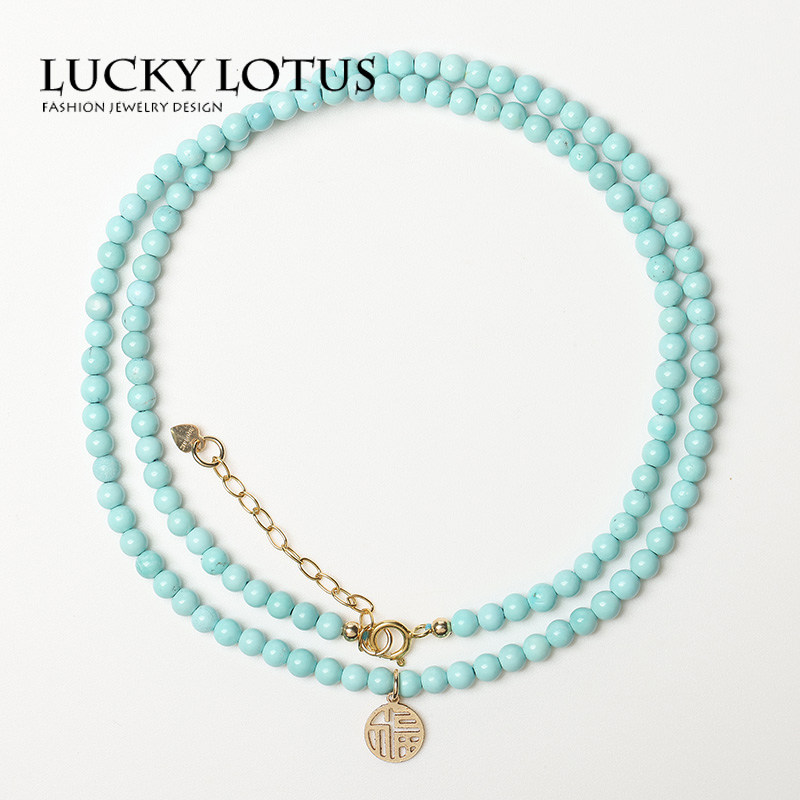 LUCKYLOTUS 쥬얼리 최초의 천연 천연 미네랄 블루 터키석 여성용 팔찌 목걸이 팔찌 쇄골 체인 심플 무료 배송
