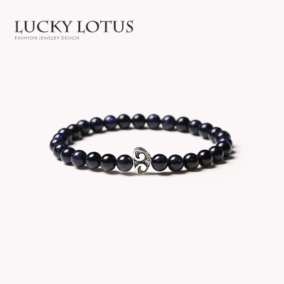 蓝砂石心形紧箍咒情侣手链定制