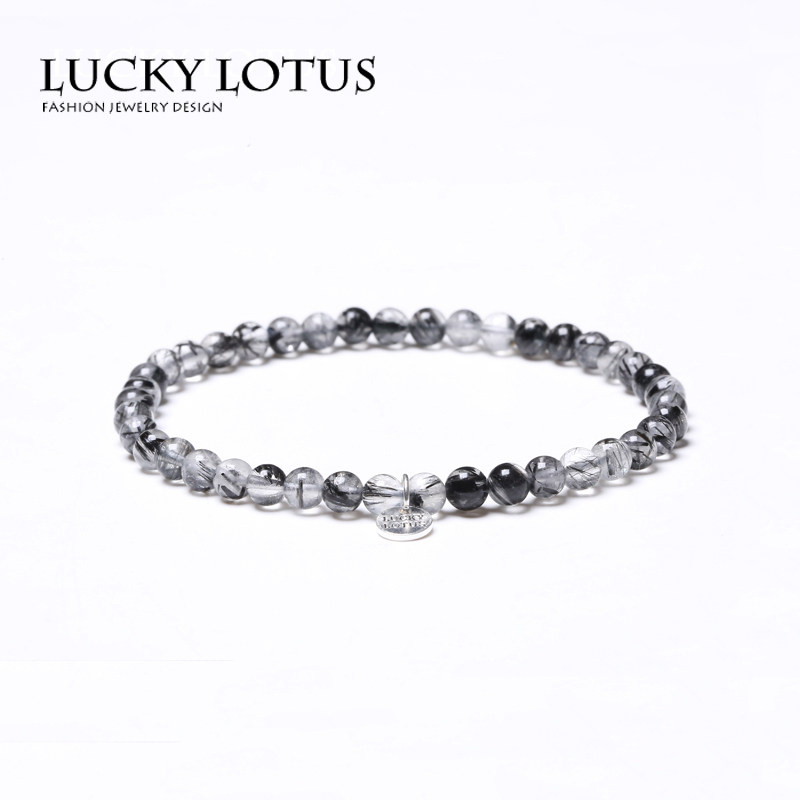 定制LUCKYLOTUS首饰黑发晶手链 925银吊坠本命年风水水晶男女包邮
