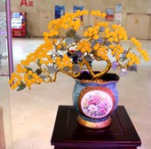 天然黄玉髓招财树家玄关酒柜发财树摇钱树金枝玉叶水晶树送礼摆件