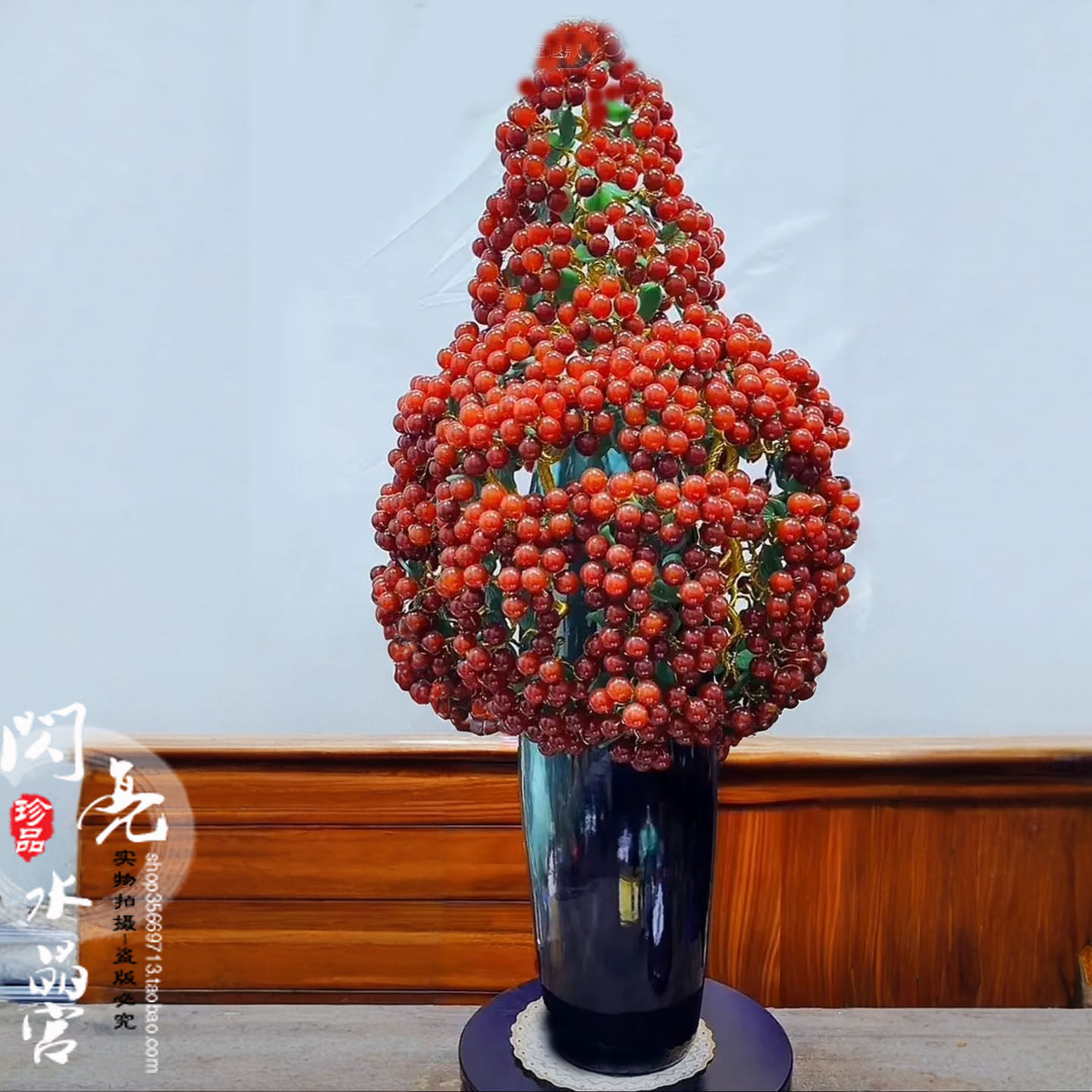 天然红玛瑙水晶招财树别墅客厅玄关电视柜发财树摆件高档陶瓷花瓶,家居饰品,落地摆件,淘宝优惠券,粉丝福利购,淘宝优惠卷