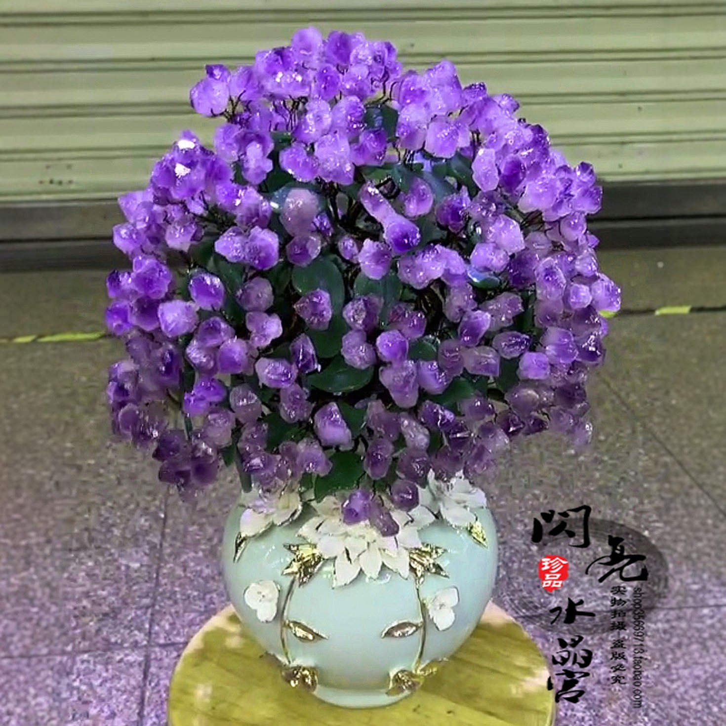 天然紫水晶招财树别墅客厅玄关电视柜发财树摆件高档欧式陶瓷花瓶