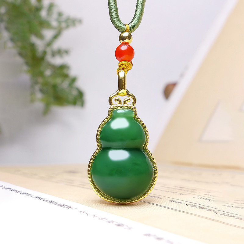 天然和田玉碧玉葫芦吊坠金镶玉老料菠菜绿送证书,珠宝/钻石/翡翠,颈饰,淘宝优惠券,粉丝福利购,淘宝优惠卷
