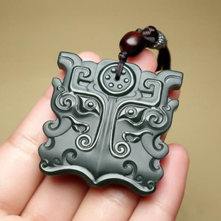 天然新疆塔青和田玉吊坠男女士转运兽面复古饕餮纹挂件饕餮吊坠