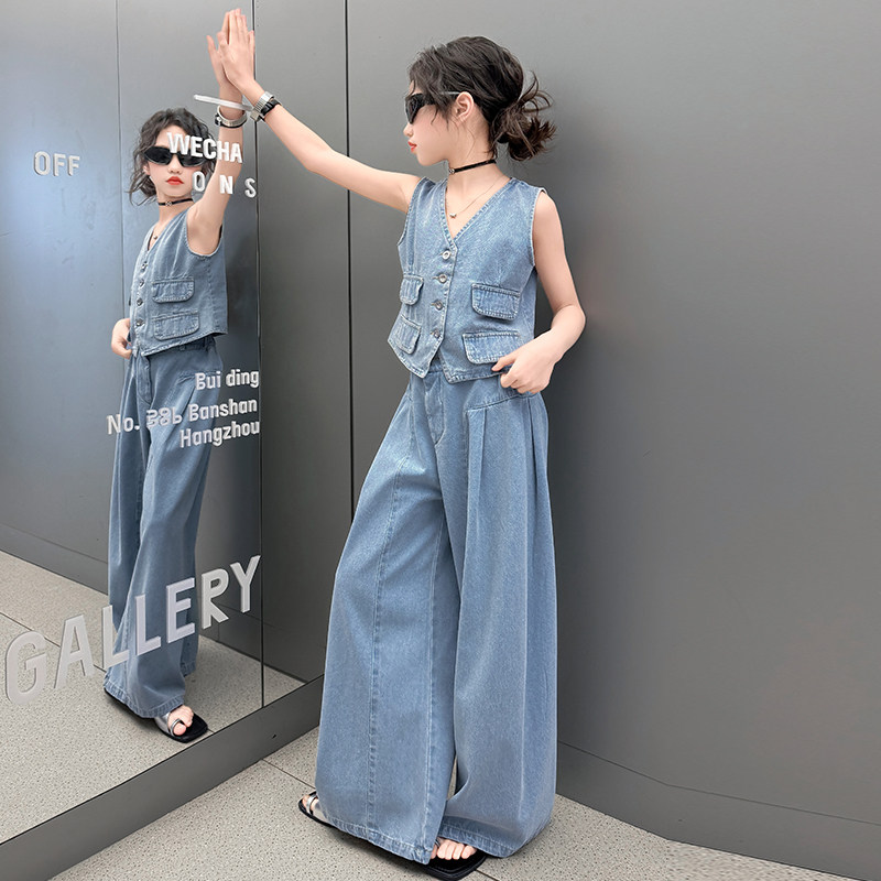 女童夏天套装时尚女生两件套潮范ins风洋气套装潮流简约中大童