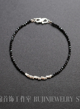 入锦中性纯银黑曜石极简风细手链