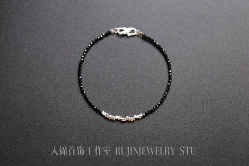 入锦中性纯银黑曜石极简风细手链
