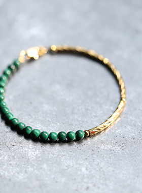 天然手链孔雀石路路通9k金