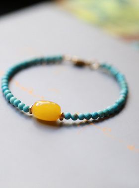 入锦男女款绿松石9k金原创手链