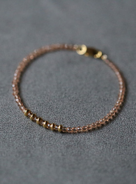 六合丨香槟色刻面黄水晶9k金盘珠极细款手链