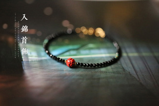 怀善丨莲花朱砂刻面闪耀黑曜石细手链