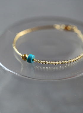 天然黄水晶k金管绿松石细手链