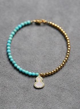 湖北绿松石9k金白贝葫芦吊坠细