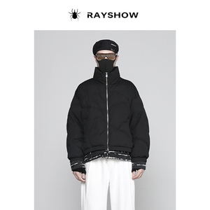 RAYSHOW雷修原创设计 不规则压线 假两件宽松立领羽绒服 保暖外套