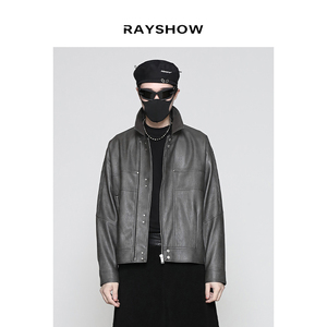 RAYSHOW·日系解构拼接设计 男士机车皮衣 防风皮夹克外套hare