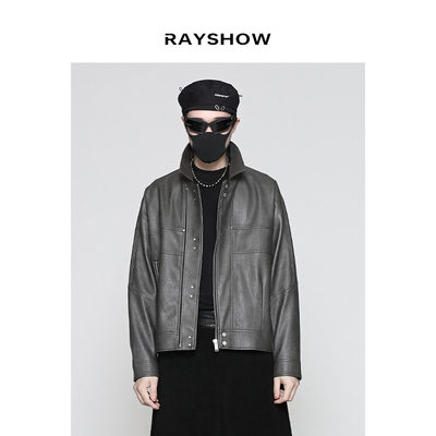 RAYSHOW·日系解构拼接设计 男士机车皮衣 防风皮夹克外套hare