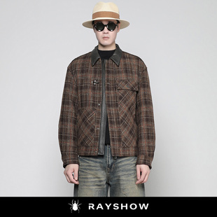 RAYSHOW·绵羊毛英式复古雅致 高品质皮领飞机扣小香风夹克外套男