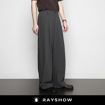 RAYSHOW醋酸老钱风弯刀阔腿裤