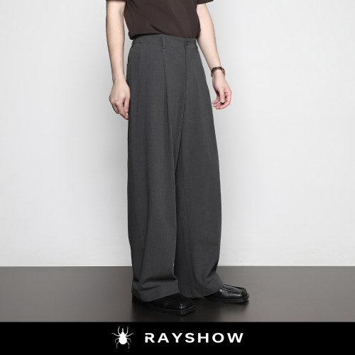 RAYSHOW醋酸老钱风弯刀阔腿裤