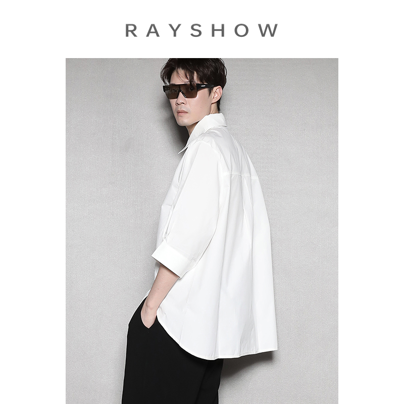 RAYSHOW@立裁圆弧下摆五分袖衬衫