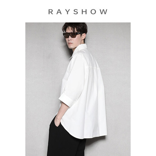 RAYSHOW@立裁圆弧下摆五分袖衬衫