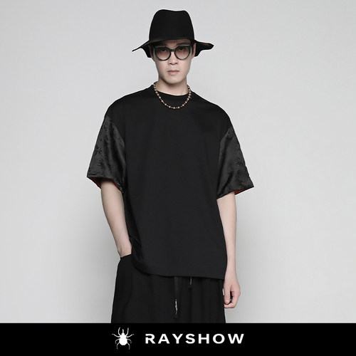 RAYSHOW绸缎刺绣中国风短袖T恤