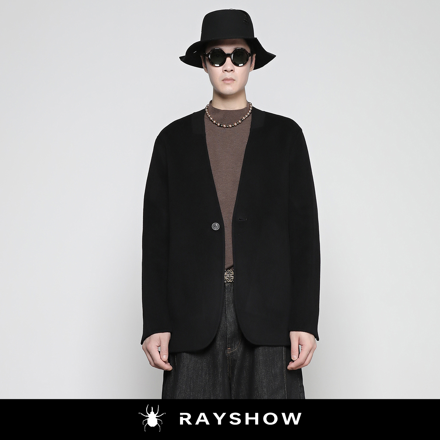 藏品级100%绵羊绒深V领西装外套