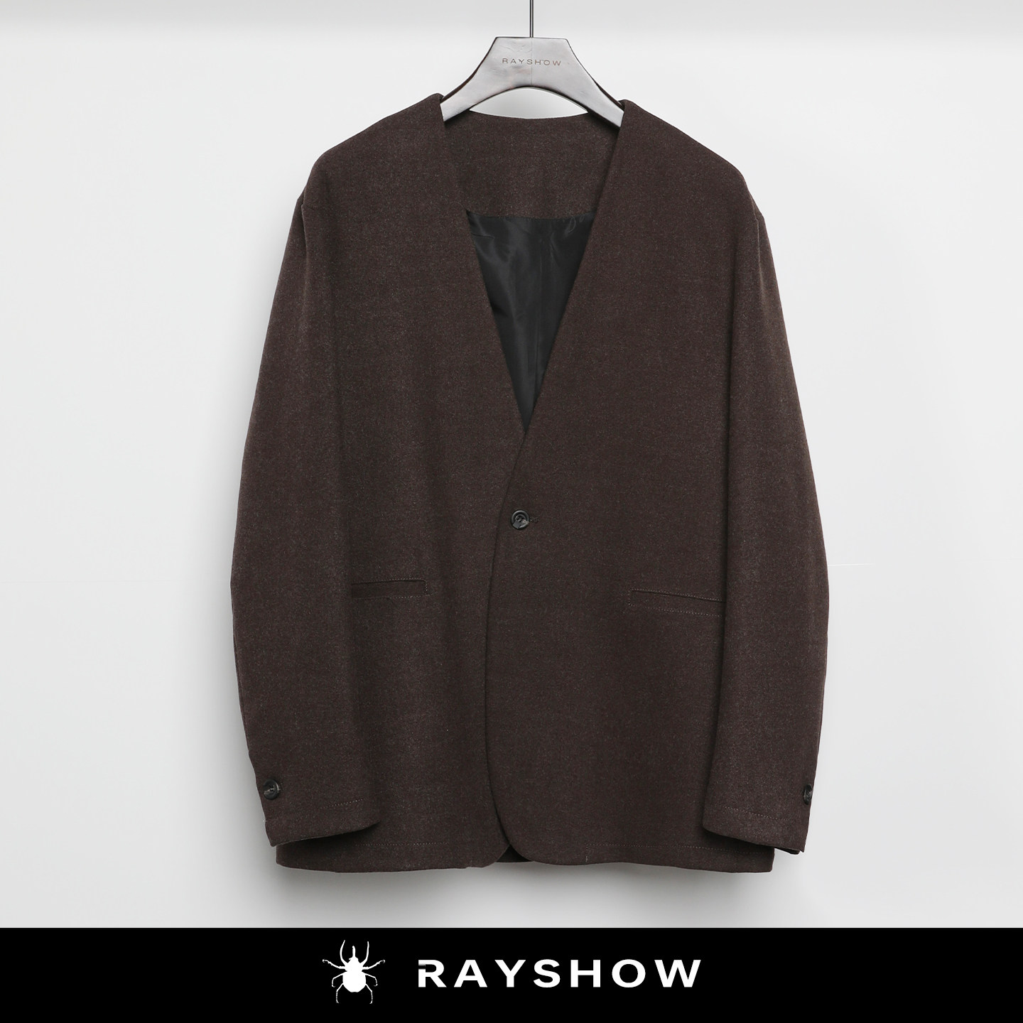 thumbnail for RAYSHOW Lei Xiu COS minimalist collarless suit plain elegant and quiet luxury old money style daily battle robe woolen jacket