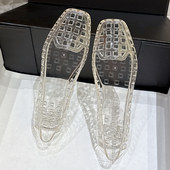 女春秋低跟防滑外穿塑料水晶单鞋 新款 果冻包头镂空凉鞋 可湿水沙滩