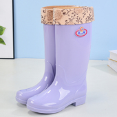 厨房成人高筒防滑舒适加厚雨鞋 塑料胶鞋 女冬加绒可拆卸防水鞋 时尚