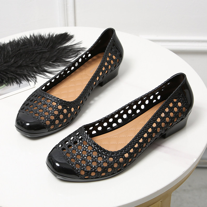 时尚百搭简约凉鞋女夏季包头镂空粗跟果冻软底ins潮休闲单鞋防滑