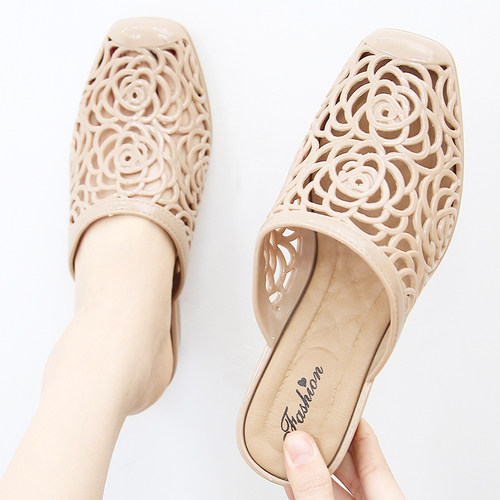 粗跟包头时尚凉拖鞋女增高镂空